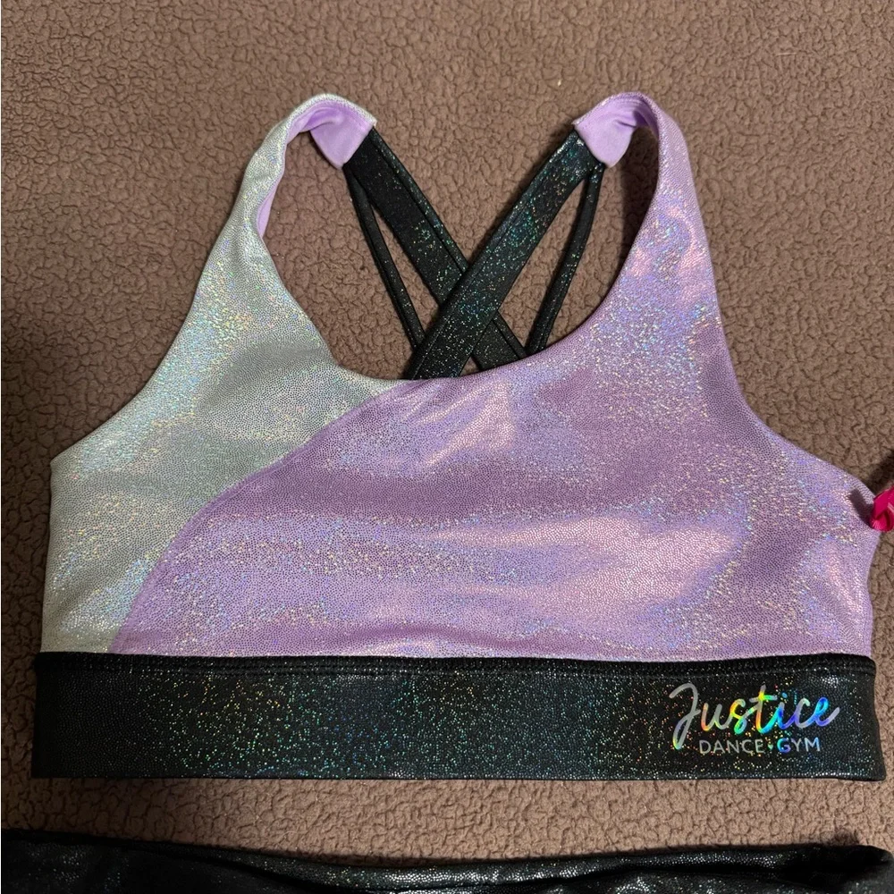 Justice Girls Shimmer Dance Set in Lavender and Silver‎ with Black Trim